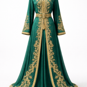 Caftan marocain en satin émeraude