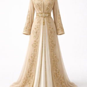 Takchita marocaine élégante en ivoire et or